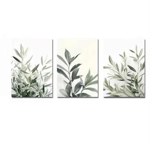 Tableau bohème feuille verte 60x90cm, triptyque minimaliste pour un intérieur serein