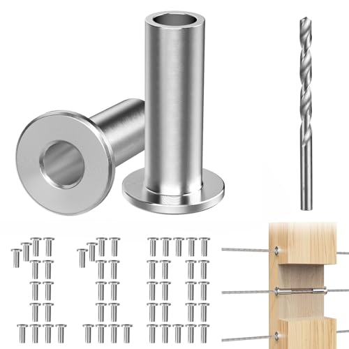 Steel DN Mate 110 Pack T316 Stainless Steel Protector Sleeves for 1/8" Cable Railing, Cable Protector Sleeves for Cable Railing System, Deck Railing Hardware with a Drill Bit DE11