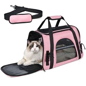 Sac Transport Chat Chien, Caisse de Transport Chat Respirant, Cage Transport Pliable avec Tapis Amovible, Panier de Transport avec Bandoulière Réglable Démontable, Sac a Main Chat pour Voyage