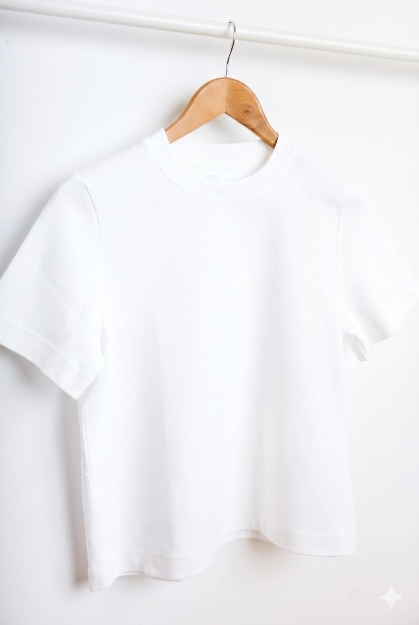 Maglietta bianca Basic da donna, 100% cotone, taglio pulito, bianco, vestibilità regolare in cotone, 290 g/m²