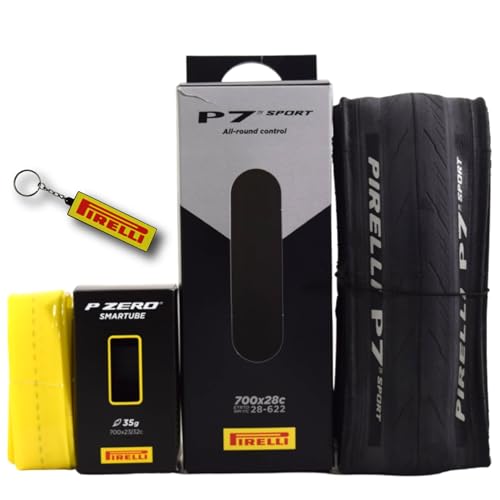 Pirelli P7 Sport 28-622 (700x28c) Road Bike Tire & SmarTUBE 23/32-622 700C Presta Tube Set - All-Round Performance - 60tpi TechBELT Casing & PRO Compound for Comfort & Handling w/Keychain