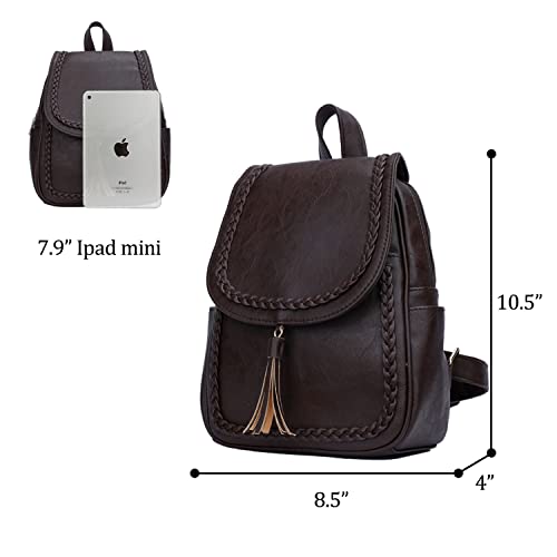Image of KKXIU Fashion Small Synthetic Leather Backpack Purse For Women and Ladies with Tassel (Coffee)