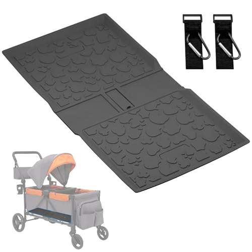 Image of All Weather Mat for Jeep Sport All-Terrain Stroller Wagon,32.3''x15.75'' inch Foldable Silicone Insert Floor Protecting Pad with Two Hooks(Dark Grey)