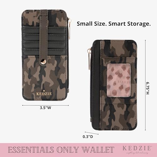 Image of KEDZIE Essentials Only Women's Zippered Wallet in Vegan Leather Small Card Holder Wallet Exterior ID Window - Glamoflauge