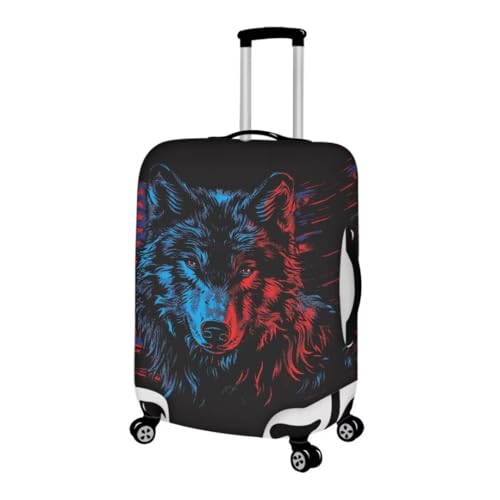 Image of Mumeson Luggage Baggage Protect Cover, Wolf American Flag Suitcase Protection Cover Anti-Scratch Anti-Dirty 18-21 Inch Zip Closure