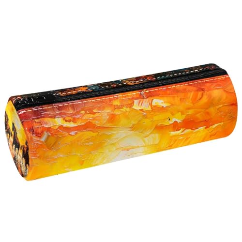 VAPOKF Trousse à crayons avec imprimé cheval sur la mer, motif lever de soleil, trousse à crayons en cuir synthétique, trousse de maquillage pour femmes, filles, garçons, enfants, fournitures