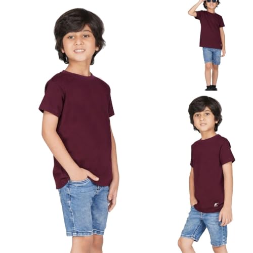 Image of Kids Round Neck Boys Tshirt | Short Sleeves | Natural Organic 100% Cotton Soft Comfortable Fabric | School Plain Color Original Branded Half Sleeve | T-Shirt for Boy Kid | Sleepwear Everyday Casual