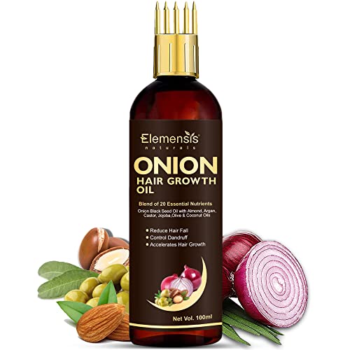 Elemensis Naturals Onion Hair Oil For Hair Growth & Hair Fall Control With Pure Argan, Almond, Olive, Castor, Jojoba Oils, 100Ml