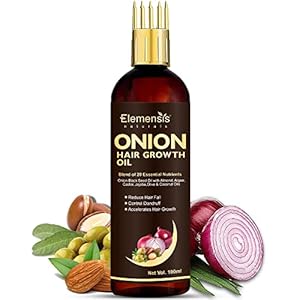 Elemensis Naturals Onion hair oil for hair Growth & Hair Fall Control with Pure Argan, Almond, Olive, Castor, Jojoba…