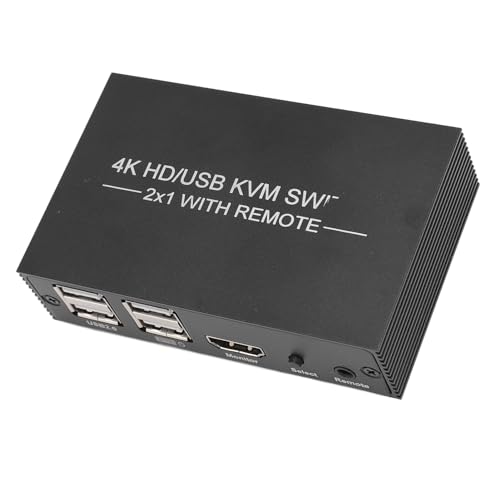 Goshyda Conmutador KVM HDMI, 4 Puertos USB 2.0 1 Monitores 2 Computadoras Conmutador KVM 4Kx2K con 2 Cables USB, Entrada HDMI Tipo C, A: Botón, B: Controlador de Escritorio, para 2 PC 1