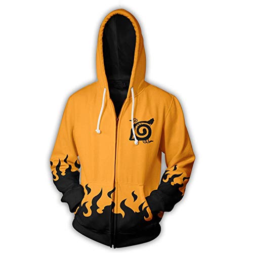 kexx Sweat à Capuche Homme Naruto Imprimé Japonais Anime Sweat à Capuche à Manches Longues Dessin Animé Manga Cosplay Pulls, Jaune, S Cover