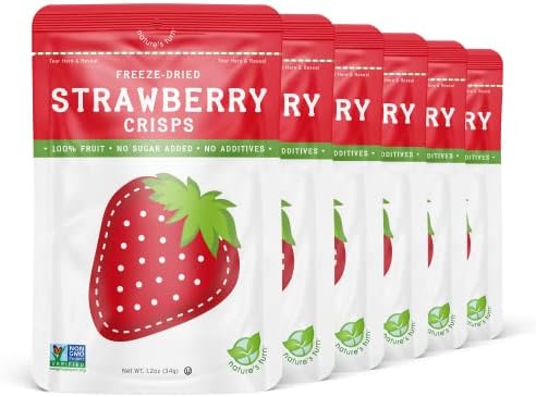 Nature's Turn Freeze-Dried Fruit Snacks - Strawberry Crisps - Perfect For School Lunches or an On-The-Go Snack - No Sugar Added, Non GMO, Gluten Free, Nothing Artificial (1.2oz) 6-Pack