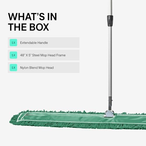 Image of 48 Inch Green Commercial Dust Mop & Floor Sweeper with Extendable Handle - Mop for Hardwood, Tile, and Concrete Floor Cleaning