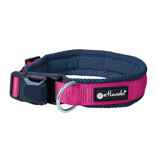 Petlando Hundehalsband Magnetech – Innovative Magnetschnalle, stufenlos verstellbar, Mesh, atmungsaktiv – Navy/Fuchsia, Größe XS 35-40cm, 2,5cm breit, kleine Hunde