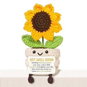 AceThrills Get Well Gifts for Women, Thinking of You Gifts for Women, Get Well Soon Gift After Surgery, Inspirational Feel Better Gift for Family Friends – Handmade Crochet Sunflower