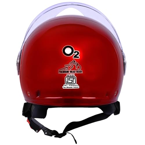 Image of O2 Open Face / Half face Helmet Unisex for Bike Women Men ISI Certified with Clear Visor Smooth Finish Lightweight & Compact (ChRed, 580mm Medium)