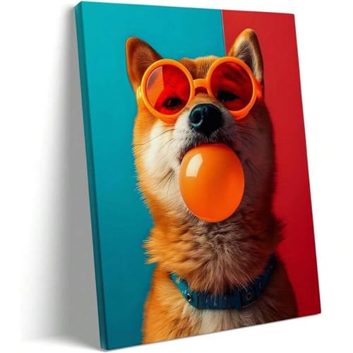 Shiba Inu avec des bulles en toile pop art - Poster animalier fun 21x30