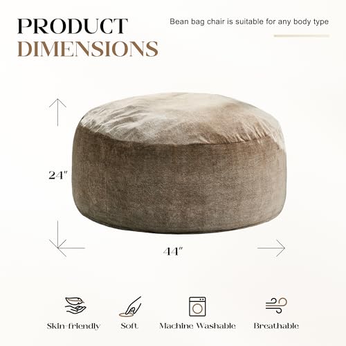 Image of Hobestluk Bean Bag Chair for Adult Giant Beanbag with Filler Brown 4FT | Breathable Material Removable Machine Washable Cover Memory Foam Living Room Bedroom Reading Gaming Oversized Large Big