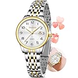 Taxau Small Face Womens Watch Silver Gold Two Tone Watches for Women Ladies Stainless Steel Waterproof Easy Read Womens Watch with Date Dress Quartz Women Wrist Watches Reloj para Mujer