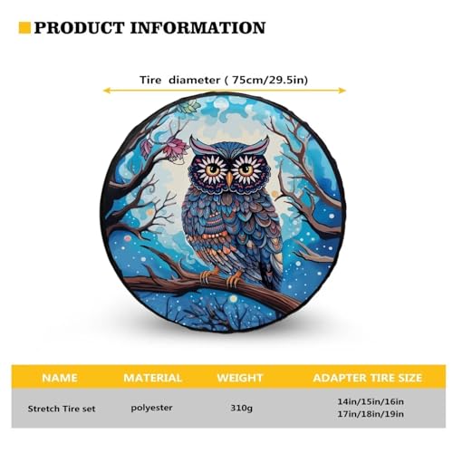 Image of Pensura Spare Tire Covers for Trailer Camper SUV Truck Travel, Cute Owl Pattern Tire Covers Camping Wheel Covers Car Decor, Universal Fits, 14-19 inch