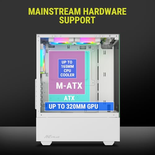 Image of Ant Value Tempered Glass CV100 Mid-Tower Computer Case /Gaming Cabinet A- White | Support ATX, M-ATX, ITX | Pre-Installed 2 Top & 1 Rear Rainbow Fans