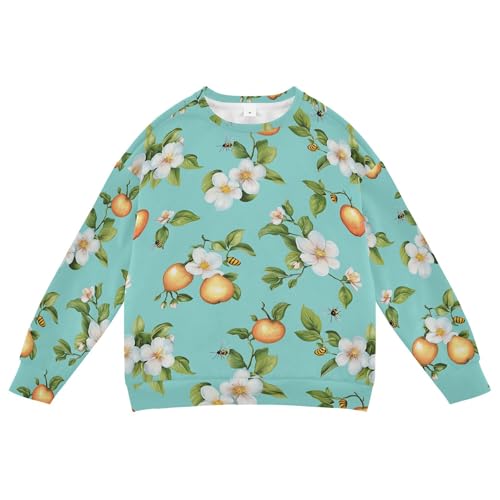 JUNZAN Sweet Flowers Fruit Turquoise Big Boys Hoodie Sweatshirt Fleece Hoodie for Boys Camping 4T
