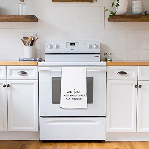 Shinlar House Warming Gifts New Home New Adventures New Memories-Funny Kitchen Towels Decorative Set Of 4,Flour Sack Dish Towels With Sayings,Housewarming Gift For New Homeowner Hostess Couple Friend #TOP2