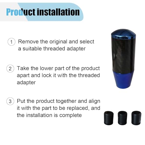 LAINLOY Carbon Fiber Car Shifter Knob, Buttonless Automatic Manual Gear Shift Knob, Stick Shift Knob, Automotive Replacement Parts for 4, 5 and 6 Speed Manual Transmission Vehicles (Blue) - Thumbnail 3