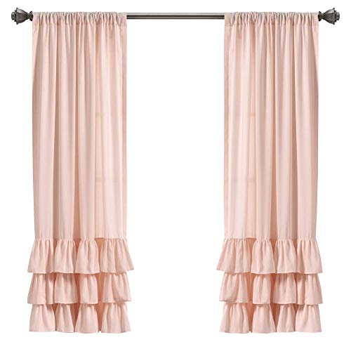 Image of Lush Decor, Blush Allison Ruffle Curtains Window Panel Set for Living, Dining Room, Bedroom (Pair), 63" x 40" (16T004557)