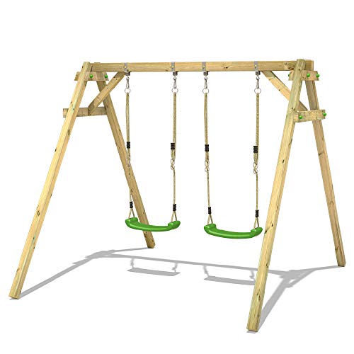 WICKEY Smart Move   Columpio infantil con estructura de madera para exteriores, columpio doble, columpio de madera para niños en el jardín (verde manzana)
