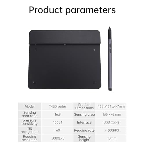 Asixxsix tableta digitalizadora de dibujo 4x3 pulgadas, modelo T430 con 16384 niveles de sensibilidad de presión, portátil y ajustable para dibujo, escritura, diseño, y enseñanza, compatible con PC y dispositivos móviles miniatura 4