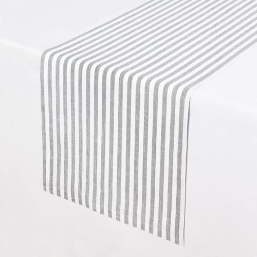 Solino Home 100% Linen Table Runner, 14 x 108 in, Grey and White Striped by Solino Home - Used condition - Image 2