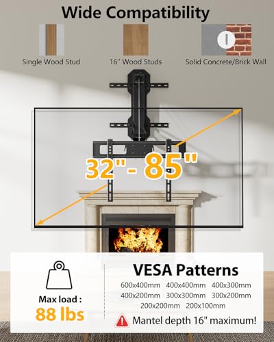 FORGING MOUNT Motorized Fireplace TV Wall Mount with Remote, Electric Full Motion TV Mount for 32″ - Additional View