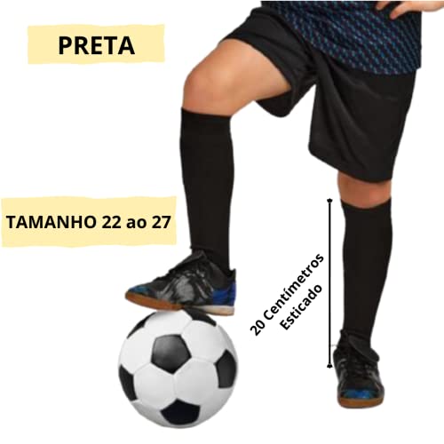 Kit Com 03 Pares De Meião De Futebol Futsal Juvenil Atoalhado Algodão (Preta, 28 ao 34)