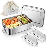 Joyfair Lunch Box, Stainless Steel Bento Box with Bag, Metal Compartment Lunch Food Storage Containers for Adults and Kids, Lockable Clips & Removable Divider, Leak Proof & Dishwasher Safe, 850ml