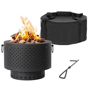 Navaris Feuerschale aus Gusseisen rauchfrei – smokeless Fire Pit Bonfire – rauchfreier Feuerkorb mit Schürhaken – klappbare Feuerschale für Camping Garten Picknick
