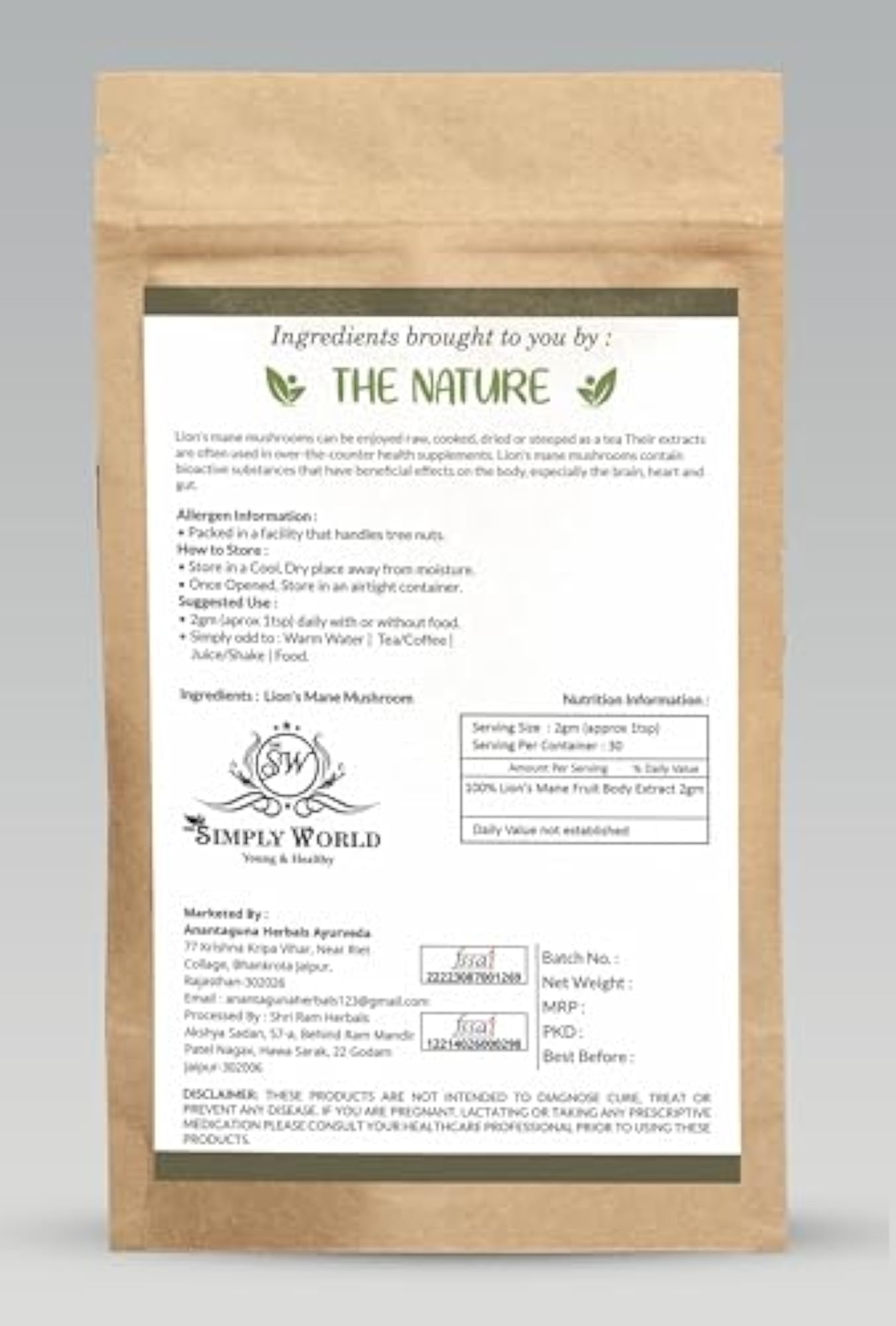 Lion's Mane Mushroom Extract 120g for Brain Health
