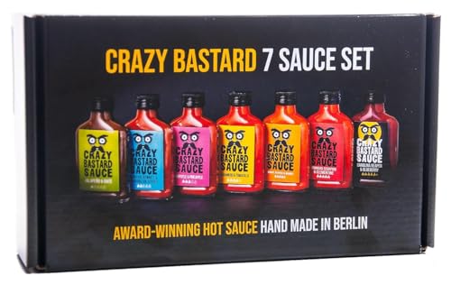 Crazy B Sauce - Coffret de 7 sauces au piment doux à extrêmement fort (7 bouteilles de 100ml) -...