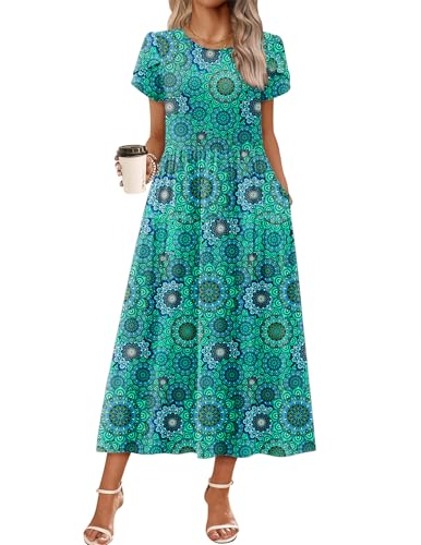 Image of Zeagoo Summer Dresses for Women 2026 Maxi Bohemian Floral Short Sleeve Long Dress Casual Flowy Tired Beach Sundress