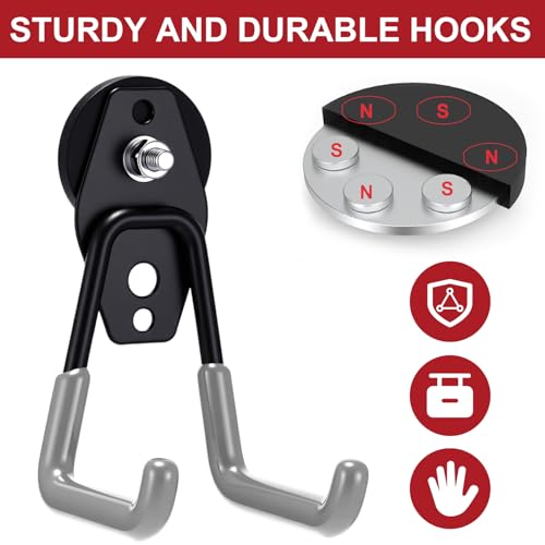 Image of Landhoow 6 Pcs Large Magnetic Hooks Heavy Duty Garage Magnet Hooks Strong Storage Utility Magnetic Hangers with Anti Slip Rubber Coating for Indoor and Outdoor Hanging (Grey)