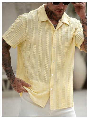 Men's Button Down Shirts Short Sleeve Textured Collared Casual Shirts Vacation Beach Tops3