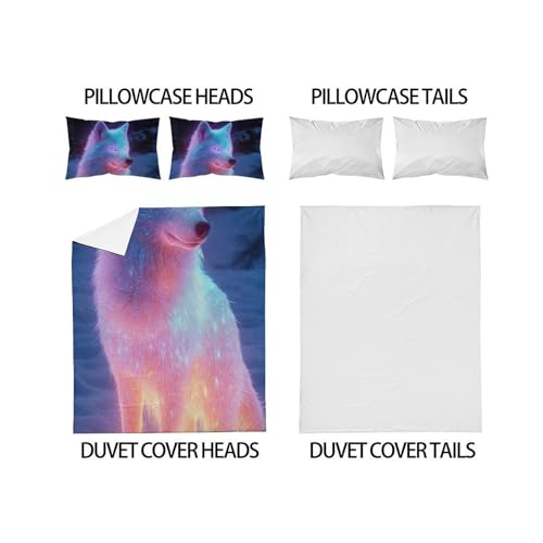 Housse de couette loup coloré avec fermeture éclair en microfibre douce 3D