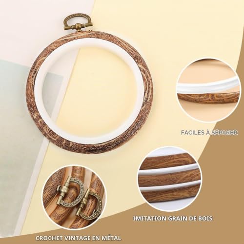 CHROMACRAFT Cadre De Broderie 3 Pièces, Cadre De Broderie Imitation Bois, Cadre Rond pour Point De Croix, Anneau De Fixation pour Tissu À Broder, Outils De Broderie DIY (10 Cm) – vue 3