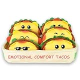 Inspirational Emotional Support Tacos Plush Toy, 6 Cute Stuffed Tacos in 1 Soft Serving Tray, Funny Stuffed Animal Gift for Women & Men, Son, Father, Friends & Coworkers, Stress Relief Stuffies