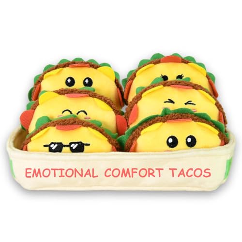Kingwee Positive Emotional Support Tacos Plush Toy 6 Cute Stuffed Tacos in 1 Soft Serving Tray Funny Stuffed Animal Gift for Women & Men Son Father Friends & Coworkers Stress Relief