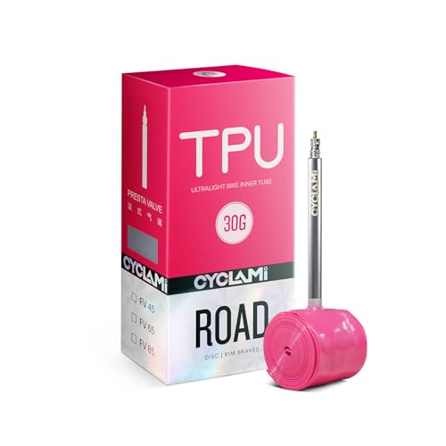 CYCLAMI 1-Pack TPU Inner Tubes 700c x18-32c Upgraded Inner Tubes Ultra-Light 30g Bicycle Inner Tube with 85mm Length of Presta Metal Valve for Road Bike Tubes(Include Bike Tube Patch Repair Kit)