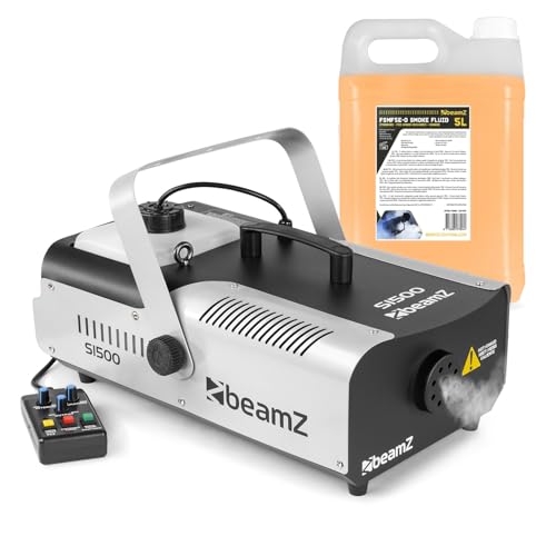 beamz S1500 1500W DJ Smoke Machine, DMX Fog Machine with 5L Fluid, 3-Min Heat-Up, Wired 3m Control, Large 2.5L Tank, Portable Mounting Bracket, Ideal for DJ, Party & Events - dmx smoke machine