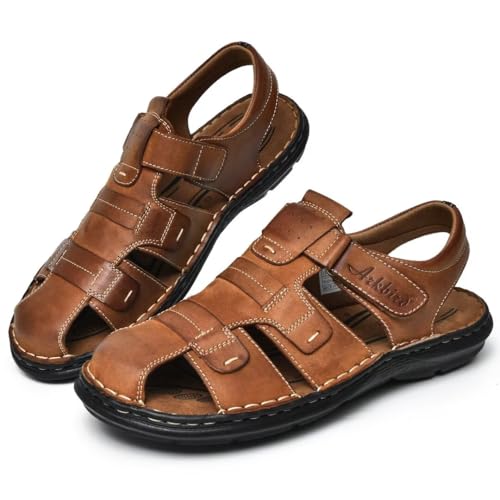 Image of Arkbird Men's Sandals, Closed Toe Leather Fisherman Outdoor Hiking Sport Shoes Summer