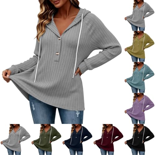 ENCURKUS Women's Sweatshirt Dress Casual V Neck Hooded Button Up Sweaters - image 1