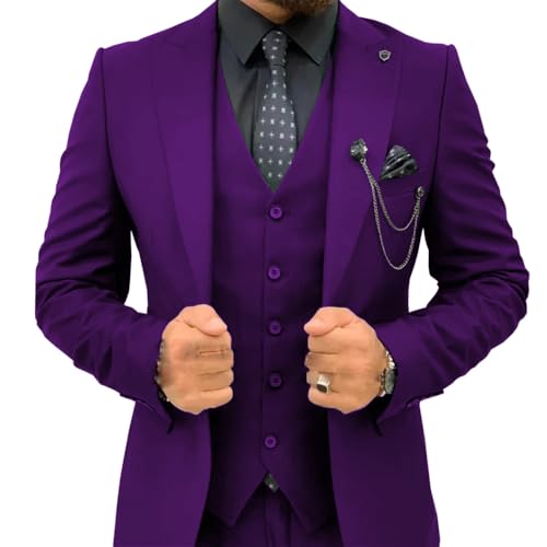 Men's Suit 3 Piece Tuxedos Waistcoat Two Button Slim Solid Blazer Groomsmen Fit Jacket Pants Set